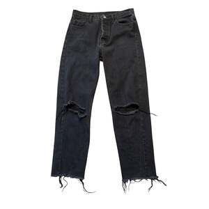 Princess Polly Distressed High Rise Straight Leg Jeans Black Wash Women in US 6